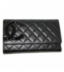 chanel コピー 財布商品通販A46654　カンボンライン　三つ折りロングウオレット　黒×黒/ピンク　新品