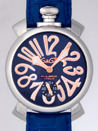 ガガ･ミラノ 偽物時計代引き対応安全 マニュアル48mm 手巻き 5010.5 ブルー皮 ブルー/ピンクゴールドアラビア