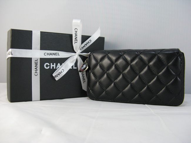  女性 中財布 46579 CHANELシャネル ブラック シャネル羊革