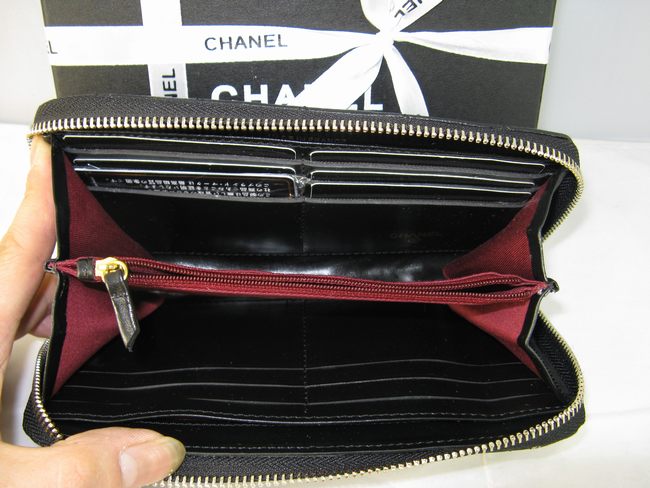  女性 中財布 46579 CHANELシャネル ブラック シャネル羊革