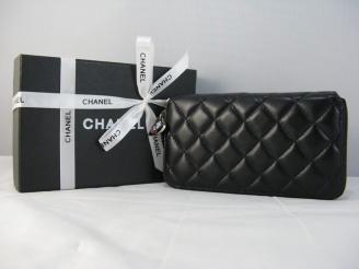  女性 中財布 46579 CHANELシャネル 財布コピー ブラック シャネル羊革