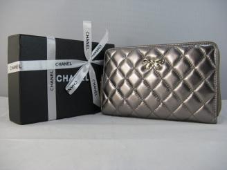  37278 銀白色 シャネル羊革 女性 長財布 CHANELシャネル