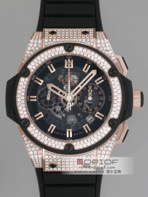 ウブロ HUBLOT キングパワー ウニコ キングゴールド 701.OX.0180.RX.1704 ベゼル・ラグダイヤ ブラックスケルトン腕時計激安代引き