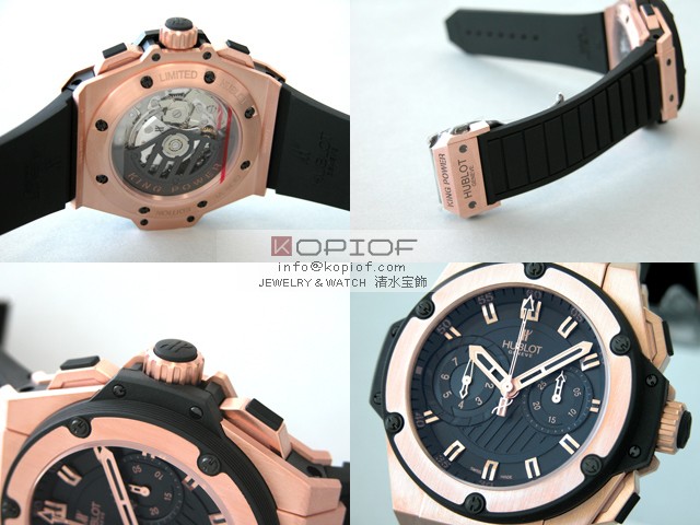 ウブロ HUBLOT キングパワー フドロワイアント ゴールド 715.PX.1128.RX ブラックラバー ブラックレプリカ激安代引き対応