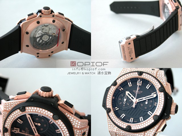 ウブロ HUBLOT キングパワー フドロワイアント ゴールド 715.PX.1128.RX.1704 ベゼル・ラグダイヤ ブラックラバー ブラックレプリカ腕時計販売