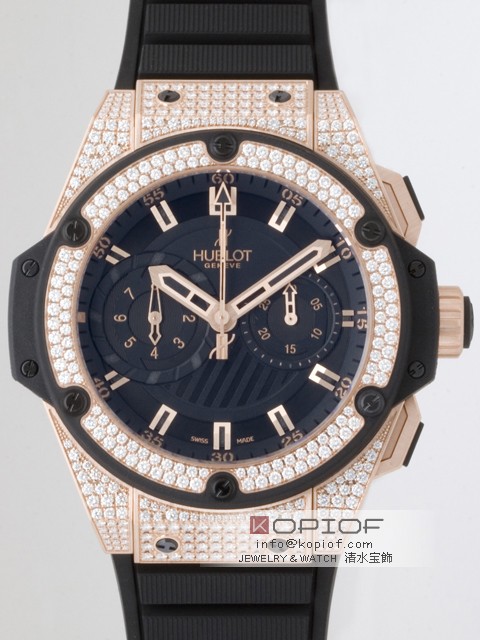 ウブロ HUBLOT キングパワー フドロワイアント ゴールド 715.PX.1128.RX.1704 ベゼル・ラグダイヤ ブラックラバー ブラックレプリカ腕時計販売