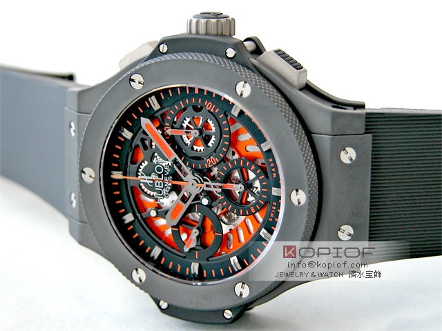 ウブロ HUBLOT アエロバン オールブラック オレンジ 310.CI.1190.RX.ABO10 ブラックラバー 世界限定500本 ブラック/オレンジスケルトン時計 コピー