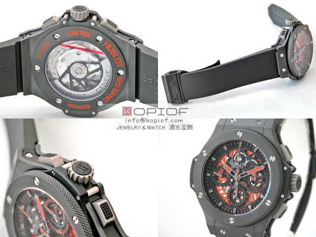 ウブロ HUBLOT アエロバン オールブラック オレンジ 310.CI.1190.RX.ABO10 ブラックラバー 世界限定500本 ブラック/オレンジスケルトン時計 コピー