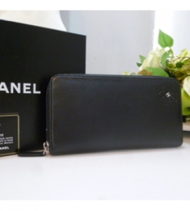 chanel コピー品通販届くラウンドジップ長財布 カメリア黒シルバA47007