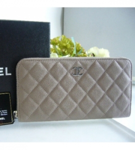 chanel コピーブランド 代引き通販後払いジップ長財布 ベージュグレーA49137