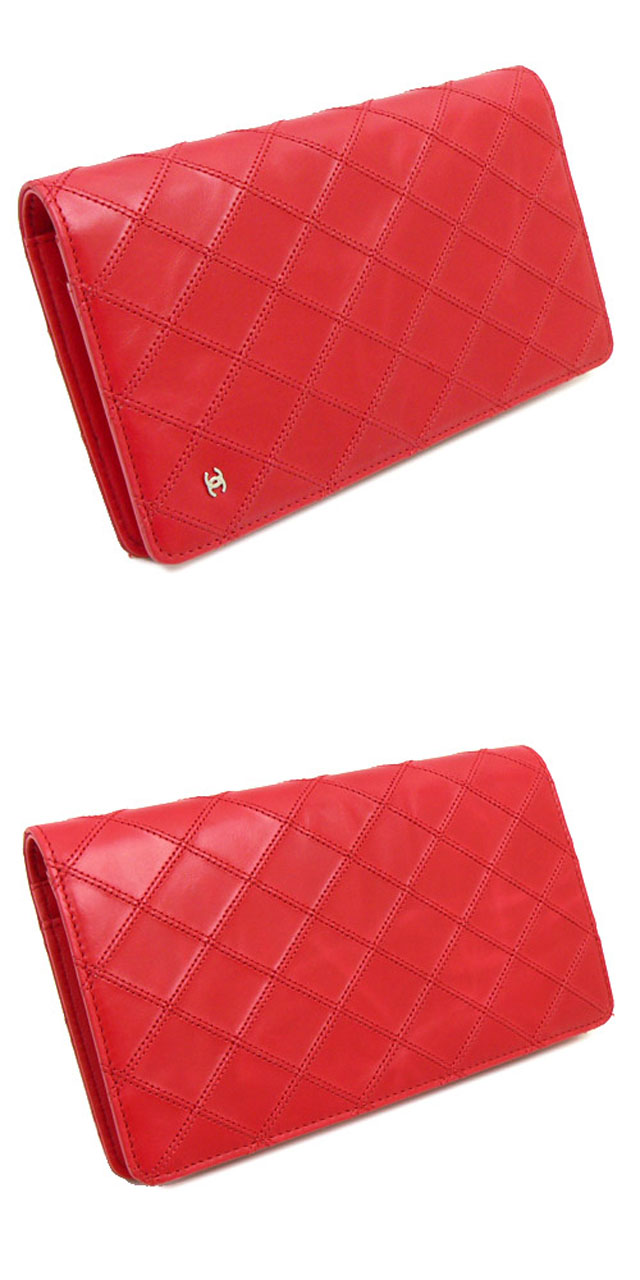 財布 コピー シャネル 二つ折り  ココマーク キルティング ビコローレ レザー レディース レッド A46356