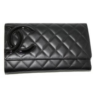 財布 コピー シャネル　A46654　カンボンライン　三つ折りロングウオレット　黒×黒/ピンク　新品