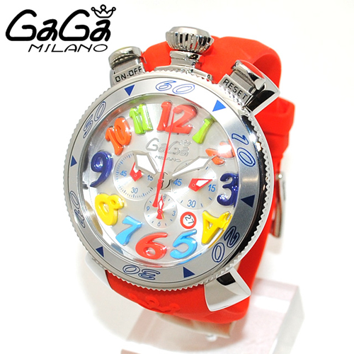 GaGa MILANO （ガガミラノ） クロノ 48mm レッド ラバー/シルバー 60501 RD