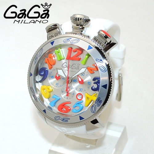 GaGa MILANO （ガガミラノ） クロノ 48mm ホワイト ラバー/シルバー 60501 WH