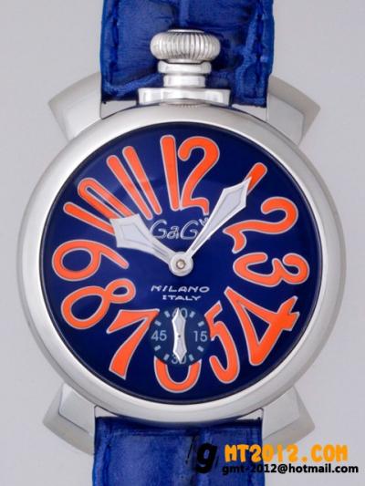 ガガミラノ 腕時計 コピー 安全通販届く マニュアル48mm 手巻き 5010.8 ブルー皮 ブルー/オレンジアラビア