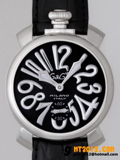 ガガミラノ腕時計コピーマニュアル48mm 5010.4 ブラック皮 ブラック/シルバーアラビア