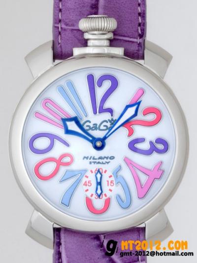 ガガミラノ時計 スーパーコピー通販口コミマニュアル48mm 手巻き 5010.9 パープル皮 マルチカラーアラビア