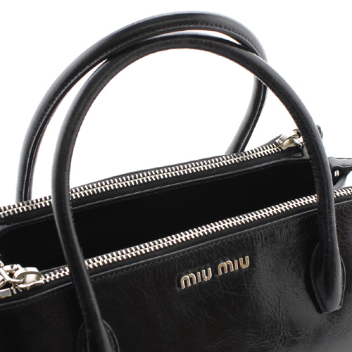 ミュウミュウ miumiu VITELLO SHINE カーフレザー ハンドバッグ ブラック RN0941US0002