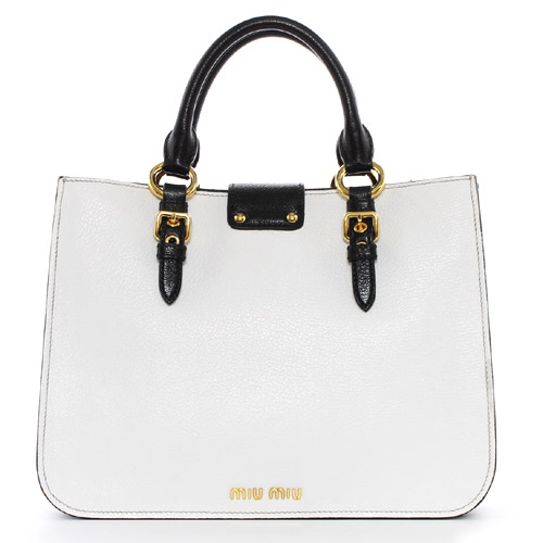 ミュウミュウ miumiu MADRAS　BICOLORE カーフレザー ハンドバッグ ホワイト【BIANCO】＆ブラック RN08822A11964 【レディース】