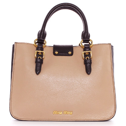 ミュウミュウ miumiu MADRAS　BICOLORE カーフレザー ハンドバッグ ピンクベージュ【CIPRIA】＆ブラック RN07992A11G44