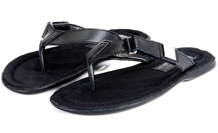 ルイヴィトン　ビーチサンダル　メンズ　サンダル　LVロゴプレート　レザー　靴　ブラック　003