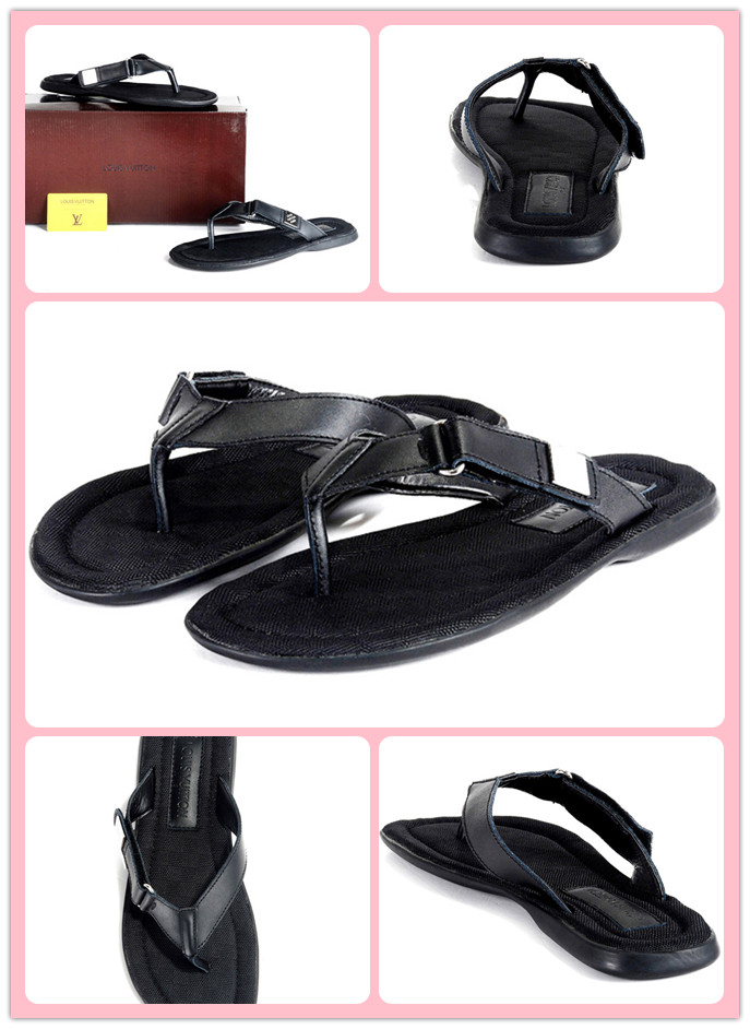 ルイヴィトン　ビーチサンダル　メンズ　サンダル　LVロゴプレート　レザー　靴　ブラック　003