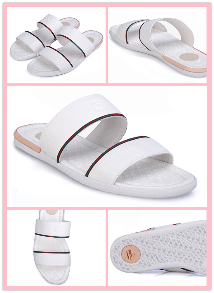 グッチ　サンダル　メンズ　サンダル　リボンライン　レザー　靴　ホワイト　0017-1
