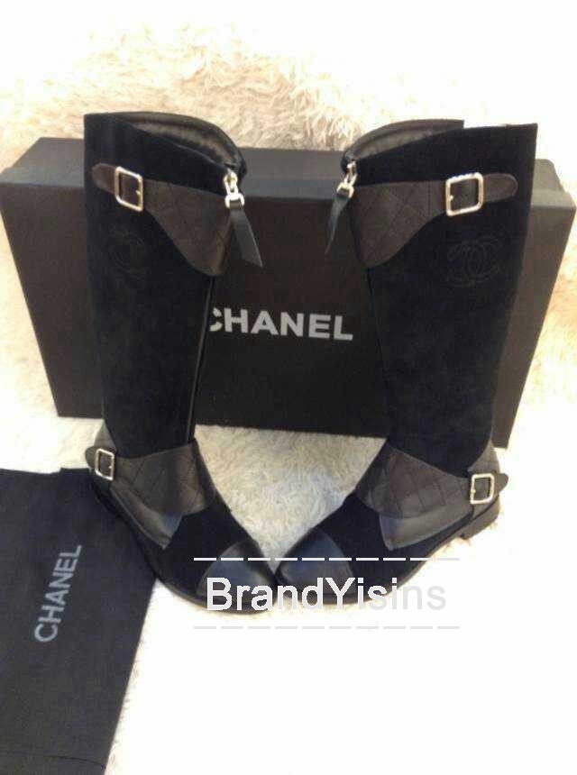 シャネル CHANEL　ミドルブーツ　ローヒール　スエード×レザー　ブラック　CH275159